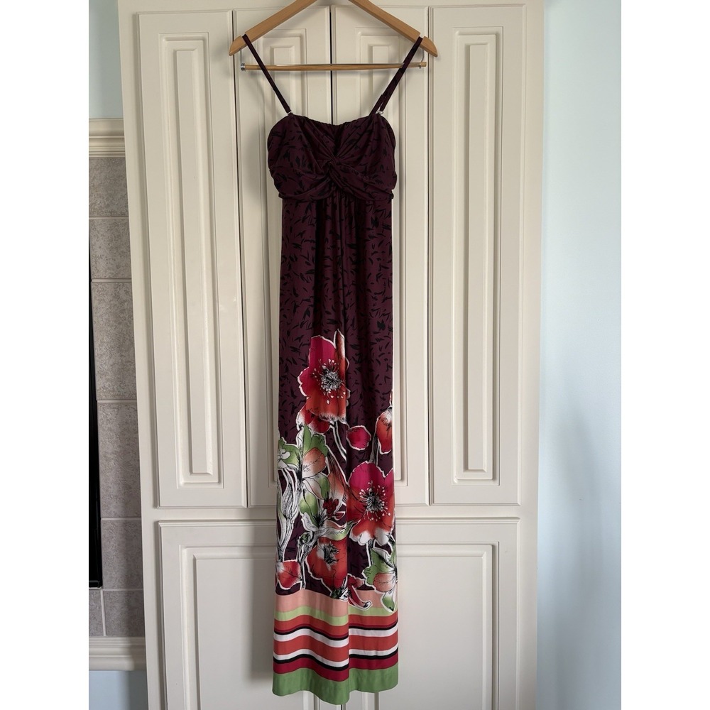 SOMA Maxi Dress Twist Front Tropical Floral Print Colorful Vacation Size Small‎